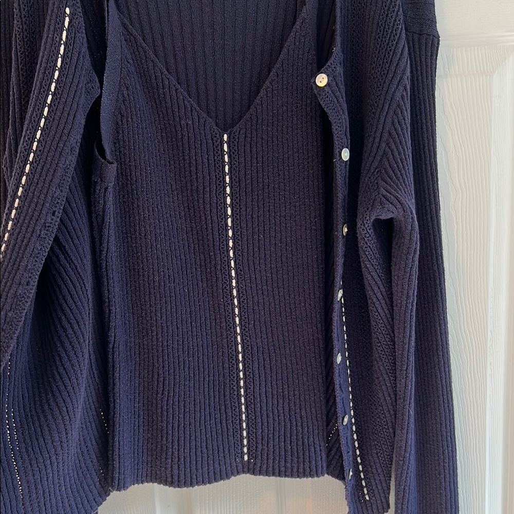Designer Navy Blue Med Women's knit sexy cami and matching Sweater Set-like new!